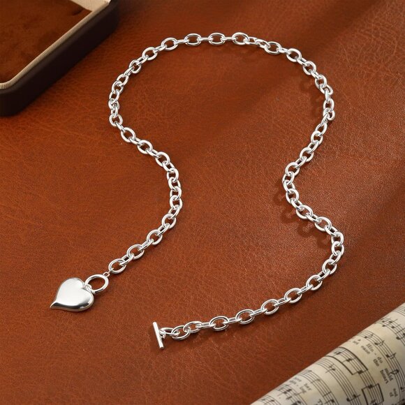 🆕 Women Silver Chunky Layered Chain Necklace Plated Herringbone Toggle Jewelry - Picture 6 of 7